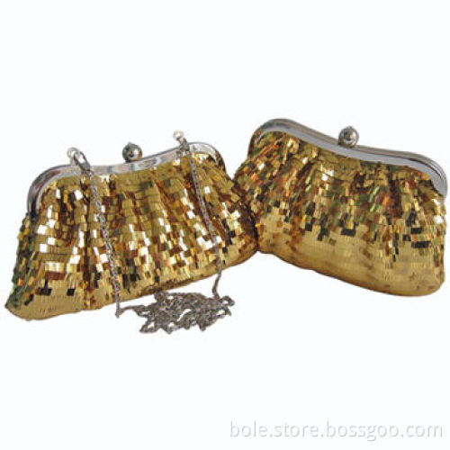 Evening Bags with Sequin Piece, Clip Lock Closure, Metal Chain Handle and Inside Pocket
